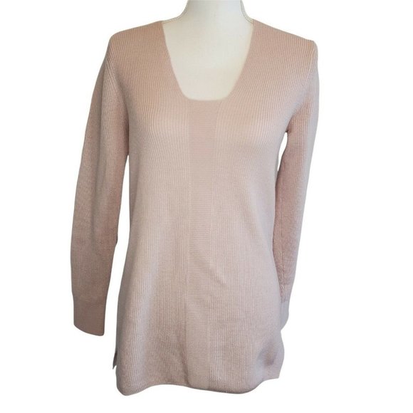 Jigsaw Womens Classic Thin Wool Sweater Ribbed Light Pink Pastel V Neck‎ Sz XS - Picture 1 of 9
